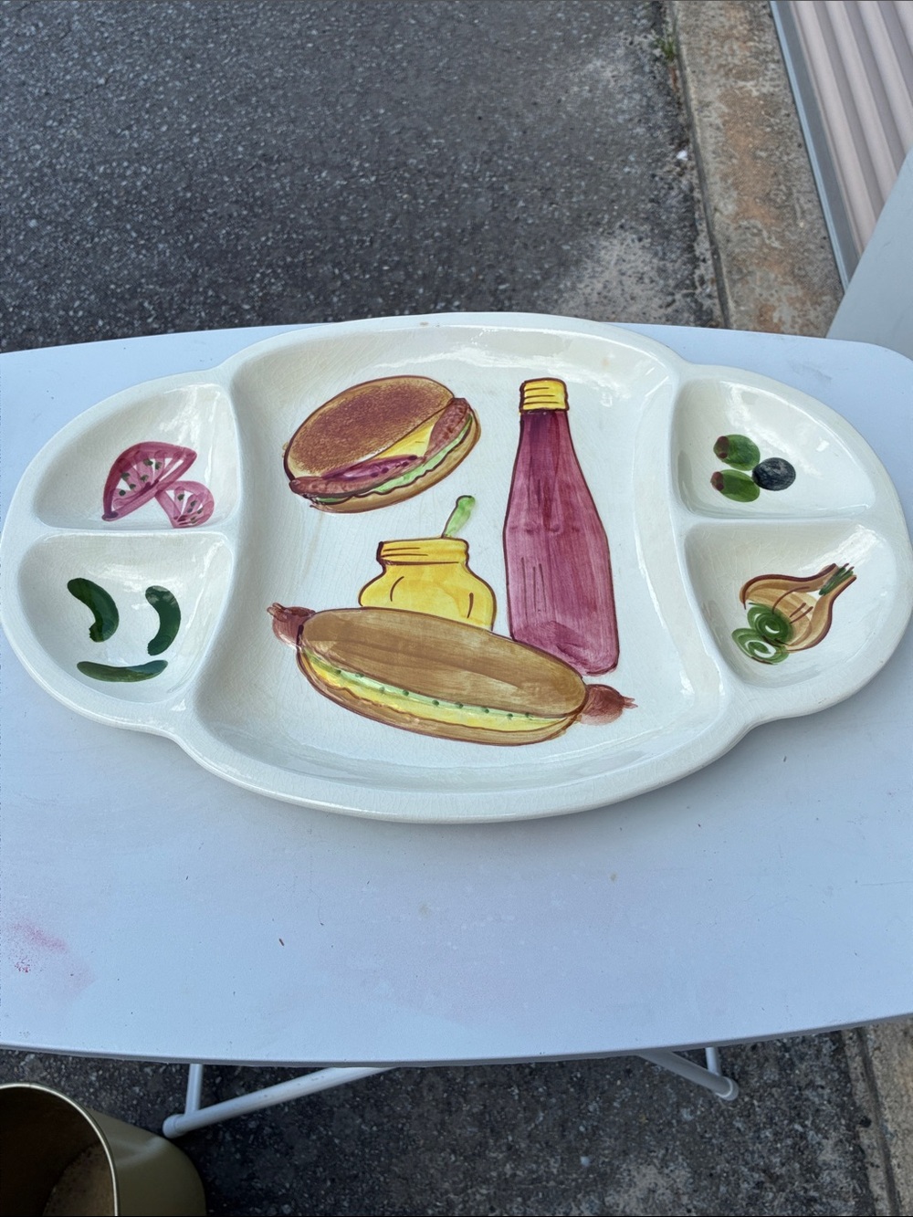Hand-Painted Ceramic Divided Serving Platter -Los Angelas Pottery 1980